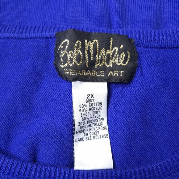 Vintage Bob Mackie Wearable Art 2X Blue Pullover Sweater Long Sleeve Embroidered - Picture 4 of 4